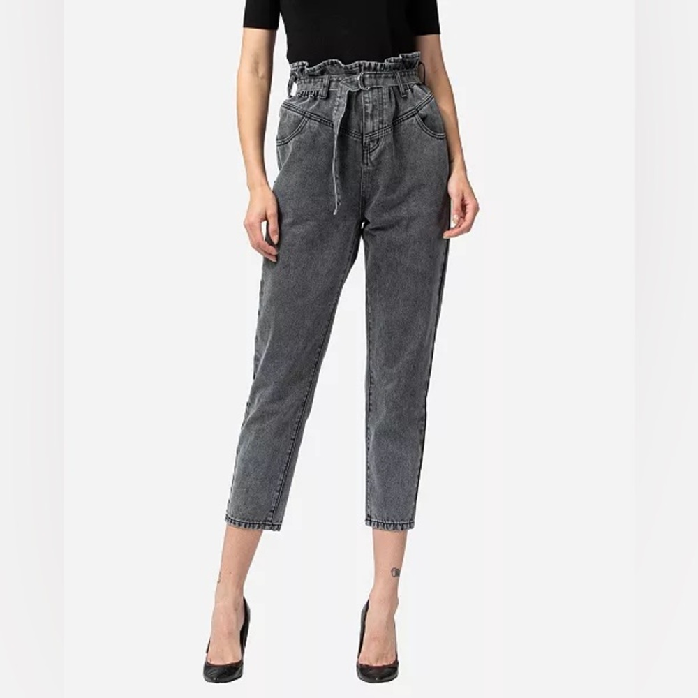 Vervet paperbag high waist jeans black acid Wash vintage style‎ cropped size 29